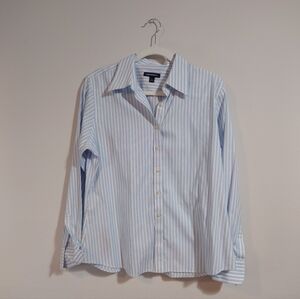 Lands End Blue White Striped Button Down Shirt Size 12 Cotton Fitted Office